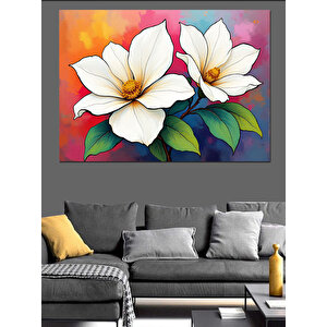 Renkli Soyut Çiçek Deseni Dekoratif Kanvas - Mdf Ahşap Tablo 50x70 cm