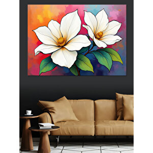 Renkli Soyut Çiçek Deseni Dekoratif Kanvas - Mdf Ahşap Tablo 50x70 cm