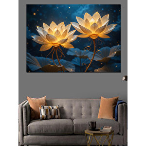 Işıklı Lotus Çiçeği Dekoratif Kanvas - Mdf Ahşap Tablo 50x70 cm