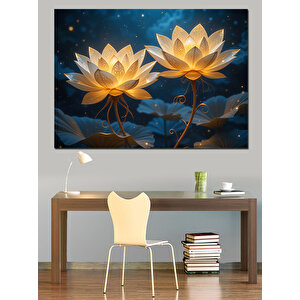Işıklı Lotus Çiçeği Dekoratif Kanvas - Mdf Ahşap Tablo