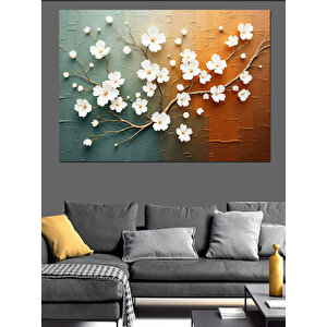 Beyaz Çiçek Dalları Dekoratif Kanvas - Mdf Ahşap Tablo 50x70 cm
