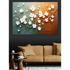 Beyaz Çiçek Dalları Dekoratif Kanvas - Mdf Ahşap Tablo 50x70 cm