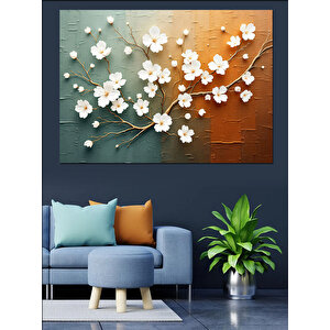 Beyaz Çiçek Dalları Dekoratif Kanvas - Mdf Ahşap Tablo 50x70 cm