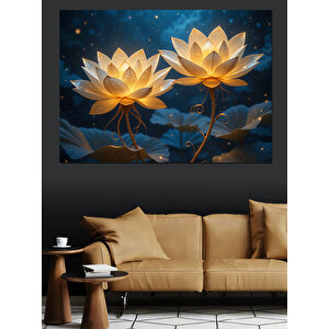 Işıklı Lotus Çiçeği Dekoratif Kanvas - Mdf Ahşap Tablo 35x50 cm