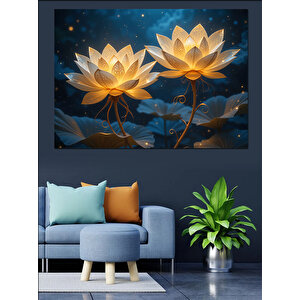 Işıklı Lotus Çiçeği Dekoratif Kanvas - Mdf Ahşap Tablo 35x50 cm