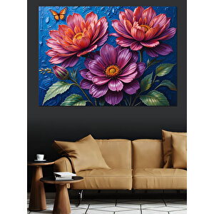 Pembe Mor Çiçekler Dekoratif Kanvas - Mdf Ahşap Tablo 35x50 cm