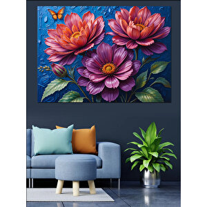 Pembe Mor Çiçekler Dekoratif Kanvas - Mdf Ahşap Tablo 70x100 cm