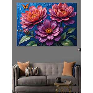 Pembe Mor Çiçekler Dekoratif Kanvas - Mdf Ahşap Tablo 70x100 cm