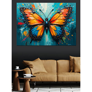 Renk Patlayan Turuncu Kelebek Dekoratif Kanvas - Mdf Ahşap Tablo 50x70 cm