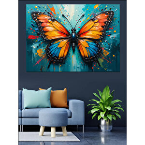 Renk Patlayan Turuncu Kelebek Dekoratif Kanvas - Mdf Ahşap Tablo 50x70 cm