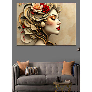 Çiçeklerle Süslenmiş Yüz Dekoratif Kanvas - Mdf Ahşap Tablo 35x50 cm