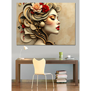 Çiçeklerle Süslenmiş Yüz Dekoratif Kanvas - Mdf Ahşap Tablo 35x50 cm