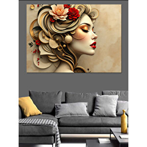 Çiçeklerle Süslenmiş Yüz Dekoratif Kanvas - Mdf Ahşap Tablo 35x50 cm