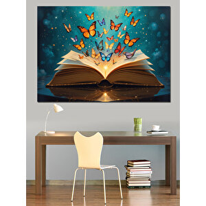 Büyülü Kitap Ve Kelebekler Dekoratif Kanvas - Mdf Ahşap Tablo 50x70 cm