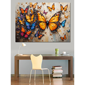 Renkli Kelebek Tablosu Dekoratif Kanvas - Mdf Ahşap Tablo 100x140 cm