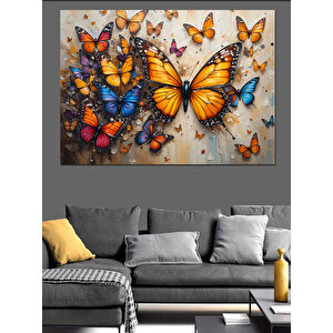 Renkli Kelebek Tablosu Dekoratif Kanvas - Mdf Ahşap Tablo 100x140 cm