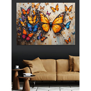 Renkli Kelebek Tablosu Dekoratif Kanvas - Mdf Ahşap Tablo 100x140 cm