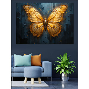 Altın Kanatlı Metal Kelebek Dekoratif Kanvas - Mdf Ahşap Tablo 50x70 cm