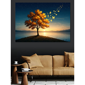 Kelebekli Ağaç Ay Işığı Dekoratif Kanvas - Mdf Ahşap Tablo 100x140 cm