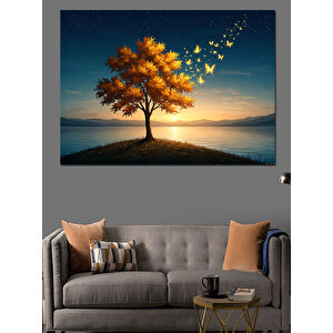 Kelebekli Ağaç Ay Işığı Dekoratif Kanvas - Mdf Ahşap Tablo