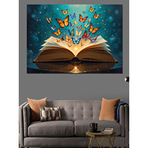 Büyülü Kitap Ve Kelebekler Dekoratif Kanvas - Mdf Ahşap Tablo 100x140 cm
