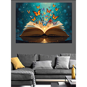 Büyülü Kitap Ve Kelebekler Dekoratif Kanvas - Mdf Ahşap Tablo 100x140 cm
