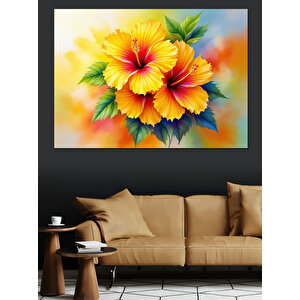 Renkli Tropik Çiçekler Dekoratif Kanvas - Mdf Ahşap Tablo 70x100 cm