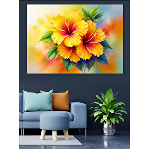 Renkli Tropik Çiçekler Dekoratif Kanvas - Mdf Ahşap Tablo 70x100 cm