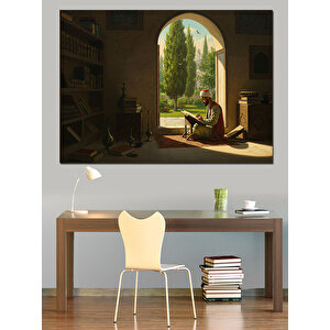 Bahçede Kitap Yazan Bilge Dekoratif Kanvas - Mdf Ahşap Tablo 70x100 cm