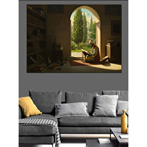 Bahçede Kitap Yazan Bilge Dekoratif Kanvas - Mdf Ahşap Tablo 70x100 cm