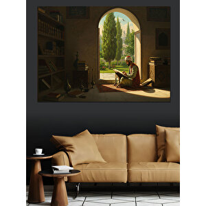 Bahçede Kitap Yazan Bilge Dekoratif Kanvas - Mdf Ahşap Tablo 70x100 cm