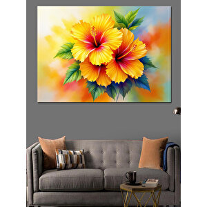 Renkli Tropik Çiçekler Dekoratif Kanvas - Mdf Ahşap Tablo 100x140 cm