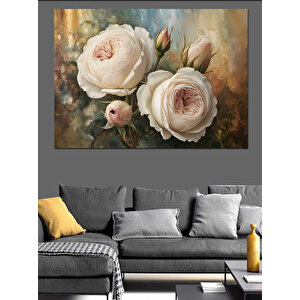 Beyaz Güller Çiçek Açıyor Dekoratif Kanvas - Mdf Ahşap Tablo 100x140 cm