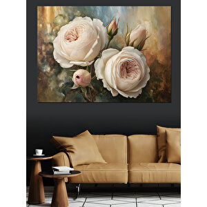 Beyaz Güller Çiçek Açıyor Dekoratif Kanvas - Mdf Ahşap Tablo 100x140 cm