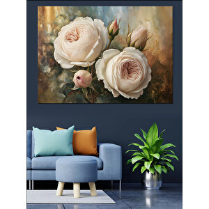 Beyaz Güller Çiçek Açıyor Dekoratif Kanvas - Mdf Ahşap Tablo 100x140 cm
