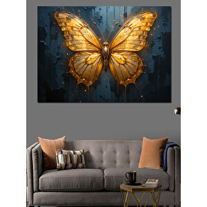 Altın Kanatlı Metal Kelebek Dekoratif Kanvas - Mdf Ahşap Tablo 35x50 cm