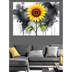 Siyah Beyaz Günebakan Çiçeği Dekoratif Kanvas - Mdf Ahşap Tablo 70x100 cm