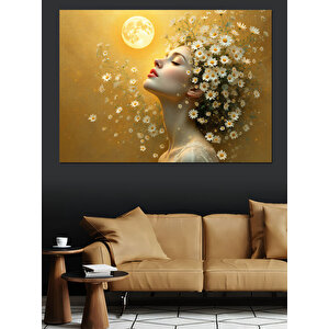 Ayışığında Çiçek Kadın Dekoratif Kanvas - Mdf Ahşap Tablo 70x100 cm