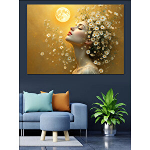 Ayışığında Çiçek Kadın Dekoratif Kanvas - Mdf Ahşap Tablo 70x100 cm