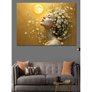 Ayışığında Çiçek Kadın Dekoratif Kanvas - Mdf Ahşap Tablo 70x100 cm