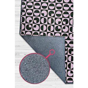 Puantiyeli Halı Geometrik Desenli Halı Pembe Siyah Oturma Odası Halısı Modern Salon Halısı 200x300 cm
