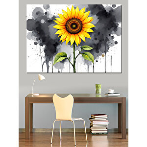 Siyah Beyaz Günebakan Çiçeği Dekoratif Kanvas - Mdf Ahşap Tablo 35x50 cm