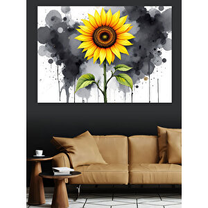 Siyah Beyaz Günebakan Çiçeği Dekoratif Kanvas - Mdf Ahşap Tablo 35x50 cm