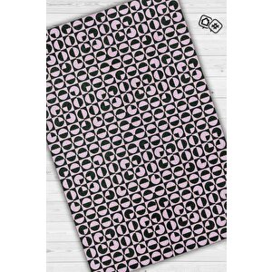 Puantiyeli Halı Geometrik Desenli Halı Pembe Siyah Oturma Odası Halısı Modern Salon Halısı 80x120 cm