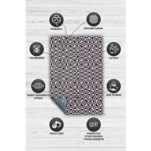 Homshtag Puantiyeli Halı Geometrik Desenli Halı Pembe Siyah Oturma Odası Halısı Modern Salon Halısı