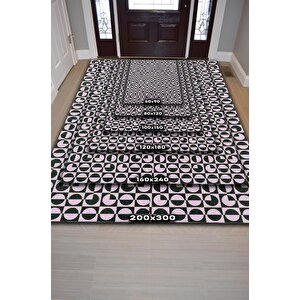Homshtag Puantiyeli Halı Geometrik Desenli Halı Pembe Siyah Oturma Odası Halısı Modern Salon Halısı