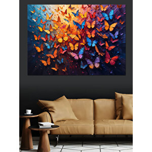 Renkli Uçuşan Kelebek Kolajı Dekoratif Kanvas - Mdf Ahşap Tablo 50x70 cm