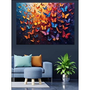 Renkli Uçuşan Kelebek Kolajı Dekoratif Kanvas - Mdf Ahşap Tablo 50x70 cm