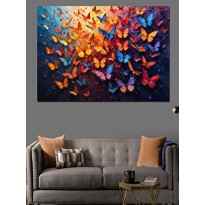 Renkli Uçuşan Kelebek Kolajı Dekoratif Kanvas - Mdf Ahşap Tablo 50x70 cm