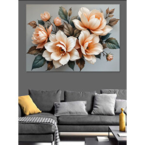 Krem Renkli Zarif Çiçekler Dekoratif Kanvas - Mdf Ahşap Tablo 100x140 cm